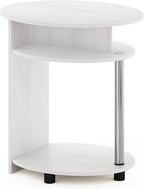 Furinno JAYA Simple Design Oval End Table with Bin, White Oak/Chrome