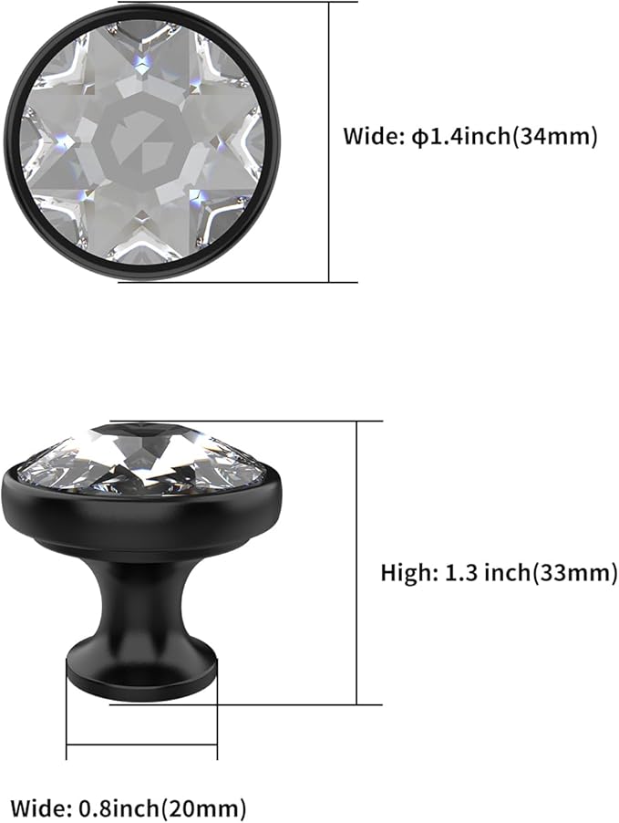 Asidrama Matte Black Kitchen Cabinet Knobs - 10 Pack Clear Crystal Drawer Knobs for Dresser and Cabinet Hardware