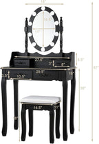 Giantex Makeup Vanity Table with 10 LED Lights, Adjustable Brightness, 4 Drawers, Rotatable Mirror, Cushioned Stool, Vanity Desk Dressing Table Bedroom Furniture (Black)