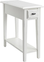 Haven Ridge Narrow End Table, Solid Wood Side Table with Drawer and Shelf, Farmhouse White, Perfect for Living Rooms, Bedrooms, and Small Spaces – Leick Home, 214361