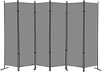 RANTILA 6 Panel Room Divider, 6 FT Folding Privacy Screen with Wide Feet, Freestanding Partition for Room Separation, Portable Room Divider Panel, 133" W x 71" H, Grey