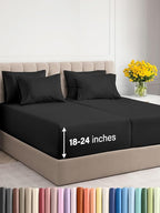 Extra Deep Split King Sheet Set - 7 Piece Breathable & Cooling Sheets - Hotel Luxury Bed Sheets Set - Easy & Secure Fit - Soft, Wrinkle Free & Comfy Sheets Set - Black Sheet Set w/Extra Deep Pockets
