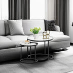 aboxoo Black Nesting Coffee Glass Table Set of 2, Metal Freme Side End Tables for Living Room Bedroom for Apartment Small Place Modern Industrial Simple, 23.6D x 23.6W x 17.7H in