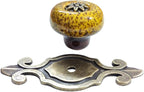 5 Pack Retro Ceramic Knobs,Vintage Dresser Kitchen Petal Cabinet Pulls Rustic Zinc Alloy Base Back Plate Kid Cupboard Wardrobe Drawer Door Handles (Leopard Print Yellow)