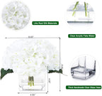 Silk Hydrangea Artificial Flowers in Vase with Faux Water, Silk Flower Arrangements in Vase for Wedding, Dining Table, Living Room (White)