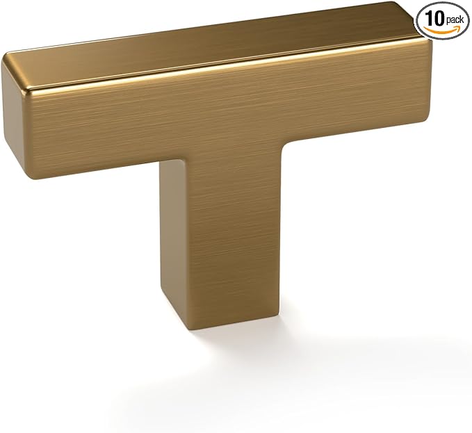 goldenwarm 10 Pack Cabinet Handles Champagne Bronze Cabinet Knobs Champagne Drawer Knobs Bronze Drawer Pulls Kitchen Dresser Hardware T Bar Square Hardware for Bedroom Kitchen Dresser