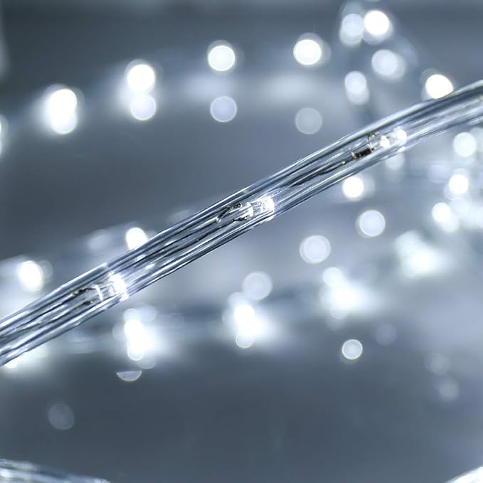 50ft 360 LED Waterproof Rope Lights, 110V Connectable Indoor Outdoor White Led Rope Lights for Outside, Deck, Patio, Pool, Camping, Bedroom Decor, Landscape Lighting and More (White)