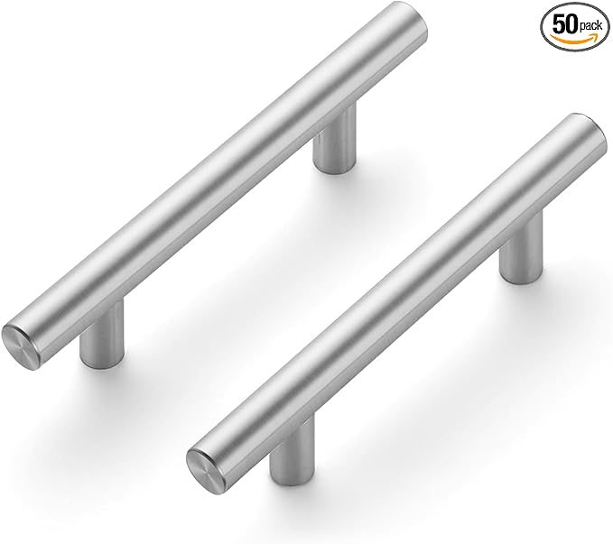 JOY DECOR 50 Pack 5 Inch Cabinet Pulls Kitchen Cabinet Handles with 3 Inch Hole Center Brushed Nickel Cabinet Hardware Stainless Steel Kitchen Drawer Pulls for Cabinets Cupboard, 76mm Hole Centers