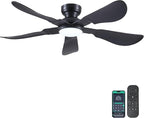 52 Inch Modern Ceiling Fans with Lights, Flush Mount Ceiling Fan with Light and Remote/APP Control, 5 Reversible 6 Speeds Curved Blades, 3 CCT Dimmable Lights for Bedroom, Black