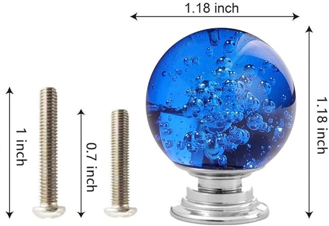 12 Pcs 30mm Round Shape Bubble Crystal Glass Cabinet Knobs with Screws Drawer Knob Pull Handle Used for Kitchen, Dresser, Door, Cupboard (Dark Blue)