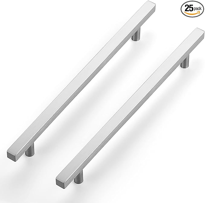 Ravinte Brushed Nickel Cabinet Handles 25 Pack 8-4/5 inch Satin Nickel Square Cabinet Pulls Silver Hardware for Kitchen Cabinets 11-3/10 inch Overall Length Stainless Steel Drawer Pulls