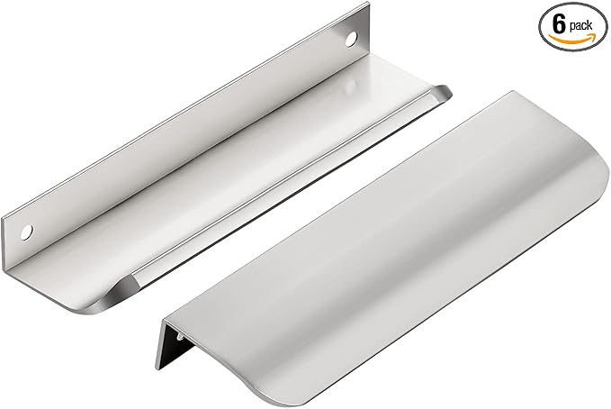 Ravinte Hardware 6 Pack Silver Cabinet Handles, 5.9 Inch (150mm) Finger Edge Pulls, 5 Inch Hole Center, Finger Pulls for Cabinets
