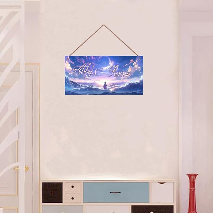 Personalized Fantasy Sign Sky Painting Art Décor For Kids Room Custom Name Dream Girl Door Wall Decor For Girls Room, Floral Nursery Art Plate For Boys Bedroom