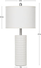 27" Ceramic Table Lamp, Farmhouse Table Lamp for Living Room, White Lamp for Bedroom, Night Stand, Modern Bedside Lamp Set of 2, End Table Lamps, White(2 Bulbs Included)