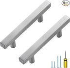 Ravinte 5 Pack Cabinet Handles 3 Inch Brushed Nickel Cabinet Pulls Square Hardware for Kitchen Cabinets - 5 Inch Total Length