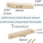 2Pcs Unfinished Wood Solid Furniture Pulls Handles,Unfinished Unpainted Paintable Wooden Handles Cupboard Closet Drawer Handle Pull,Length 4.84",Hole Dis.3.78"