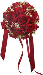 Wedding Bouquet Bride Flower Bridal Bouquets, Ribbon Artificial Rose Wedding Bouquets for Bride Bridesmaid Bouquet Dark Red Rose Bouquet Bride Bridesmaid Holding Flower for Wedding Decor