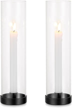 Romadedi Candlestick Candle Holders Hurricane Glass - 12 Inch Clear Black Taper Candle Holders for Table Centerpiece Wedding Party Birthday Christmas Decor Home Decorations, Set of 2