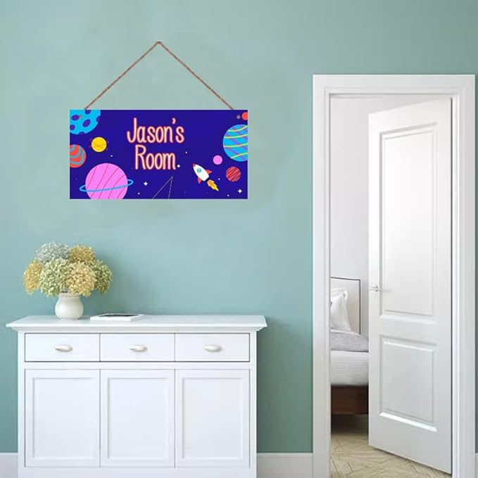Personalized Sign Galaxy Decor For Boys Room, Rocket Themed Kids Bedroom Decor, Outer Space Room Décor for Little Man Cave, Planet Decorations For Girls Room Nursery Baby Playroom