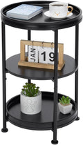 Dulcii Side Table, Round End Table with 3 Shelves for Living Room, Bedroom, Nightstand with Steel Frame for Small Spaces, Industrial Round Sofa Table, Outdoor Accent Coffee Table, Black