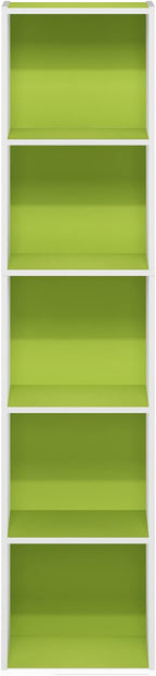 Furinno PASIR Book Shelf, 5-Tier Modern Bookshelf, Open Shelves Bookcase 9" x 12" x 52", for Living Room, Bedroom, Home Office, Green/White
