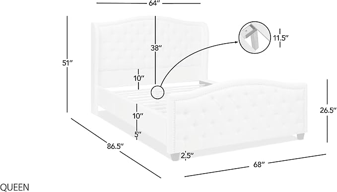 Jennifer Taylor Home Fontana Wingback Upholstered Platform Bed Frame