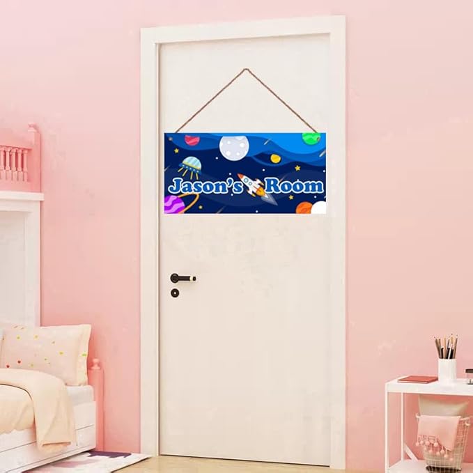 Personalized Sign Rocket Sign, Outer Space Theme Wall Art Decor For Little Man Cave Custom Name Door Plate for Kids Room Nursery Stars Art Plate For Girls Bedroom Boys Room