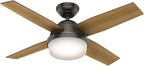 Hunter 44 inch Indoor Ceiling Fan with LED Light and Remote Control - Bronze Modern Ceiling Fan, Standard Mount, 4 Blades, For Bedroom, Living Room, or Kitchen - Dempsey 59444, Noble Bronze