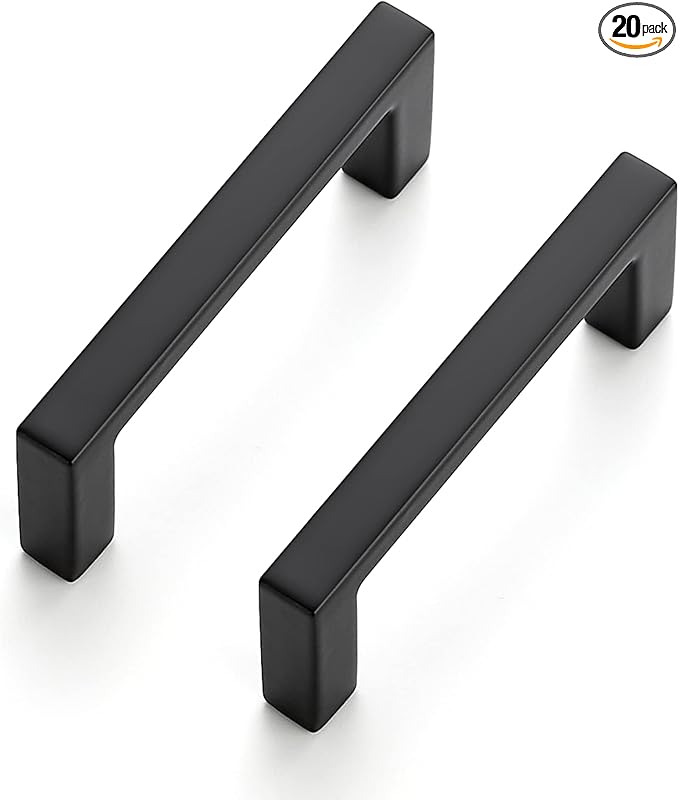Ravinte 20 Pack Matte Black Cabinet Pulls, 2-1/2 Inch (64mm) Hole Center Slim Kitchen Handles, Square Drawer Pulls for Cabinets & Cupboards, Hardware