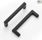 Ravinte 10 Pack Black Solid Kitchen Cabinet Handles Matte Black Cabinet Pulls Slim Drawer Pulls with 3-1/2 Inch Hole Center Square Bar Kitchen Cabinet Hardware