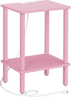 TUTOTAK End Table with Charging Station, Small Side Table with Outlets, Nightstand Bedside Table, 2-Tier Storage Shelf for Small Space, Living Room, Bedroom, Pink TB01BP040