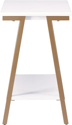 Leick Home 214312 Empiria Narrow Side Table with Shelf and Metal Frame, Wood End Table for Living Room Bedroom, White