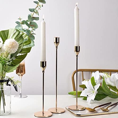 Denique Metal Gold Taper Candle Holder Set of 6 PCS for Table Centerpiece, Gold Candlestick Holders for Home Decor, Wedding, Dining, Party, Fits 3/4 inch Thick Candle&Led Candles