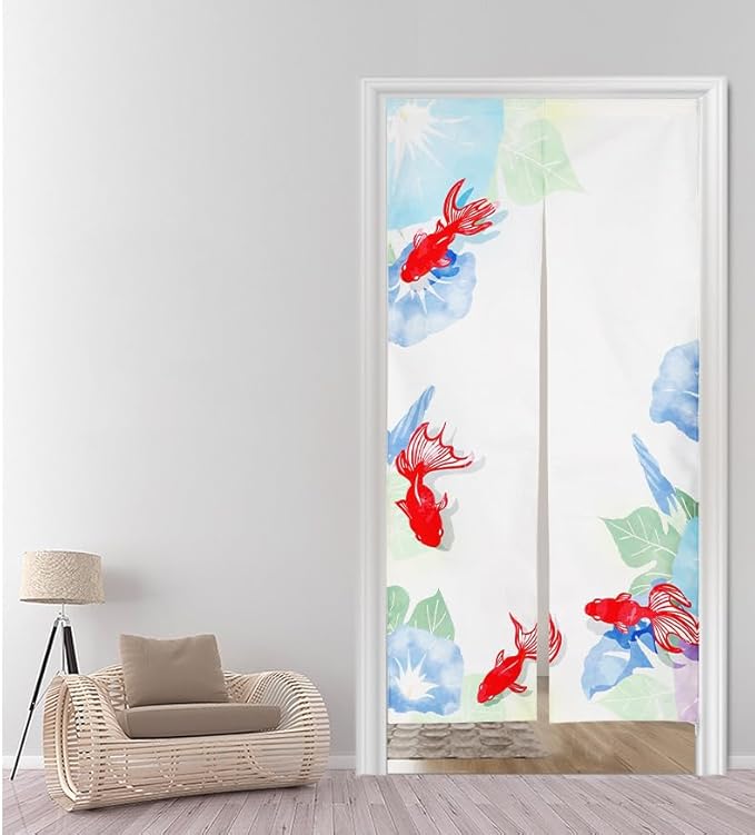 Noren Japanese Style Doorway Curtain with a Picture of Japanese Goldfish Printed on it (pattern2)