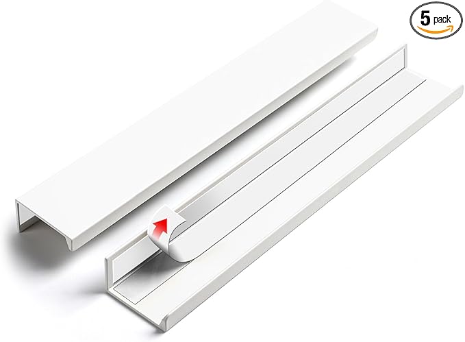 5 Pack 8 inch self Adhesive Cabinet pulls Adhesive Cabinet Handles Drawer pulls Warm White Stick on Finger pulls Concealed Finger pulls for cabinets Seam Handles Edge Flat