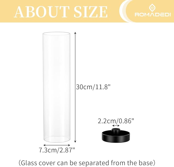 Romadedi Candlestick Candle Holders Hurricane Glass - 12 Inch Clear Black Taper Candle Holders for Table Centerpiece Wedding Party Birthday Christmas Decor Home Decorations, Set of 2