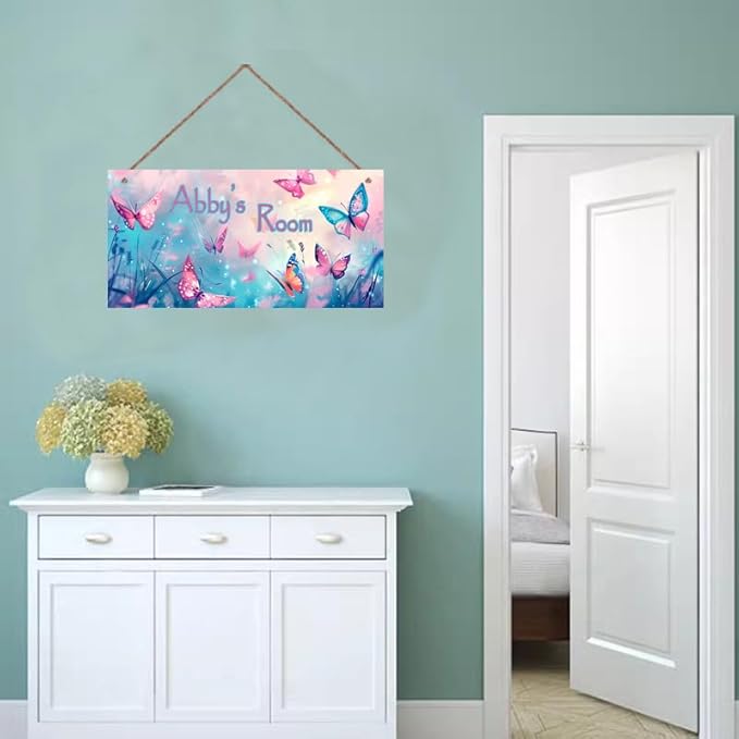 Personalized Sign Butterfly Decor For Girls Room, Fantasy Themed Kids Bedroom Decor, Dreamy Painting Room Décor for Little Man Cave, Wall Decorations For Girls Room Nursery Baby Playroom