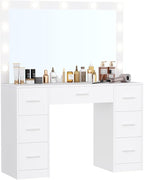 Irontar Vanity Table, Makeup Desk with Lighted Mirror, Dressing Desk with Drawers and Adjustable Brightness, 3 Color Lighting Modes, Vanity Desk for Women(White)