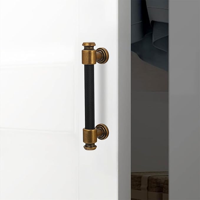 10 Pack 3-3/4 inch(96mm) Black and Antique Brass Kitchen Cabinet Handles Knurled Cabinet Pulls Black Drawer Pulls Kitchen Cabinet Hardware