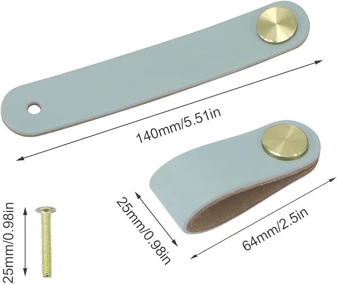 Leather Drawer Pulls and Knobs Soft Cabinet Handles Modern Cabinets Door Knob for Furniture Cupboards Wardrobe Dresser Decorative Handle with Screw 4 Pcs (Light Blue)