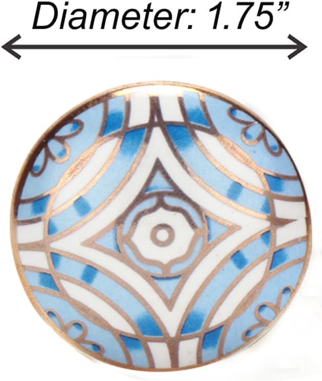 Perilla Home Set of 6 Aster Knob Ceramic Decorative Round Knobs for Home Kitchen Cabinet Vintage Hardware Cupboard Door Dresser Wardrobe Drawer Pulls (Blue)