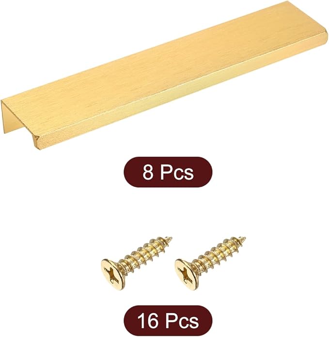 uxcell Cabinet Finger Edge Pull, 8pcs 150mm / 5.91" Aluminum Alloy Back Mount Hidden Cabinet Pulls Concealed Handle for Home Kitchen Drawer Cabinet, Gold