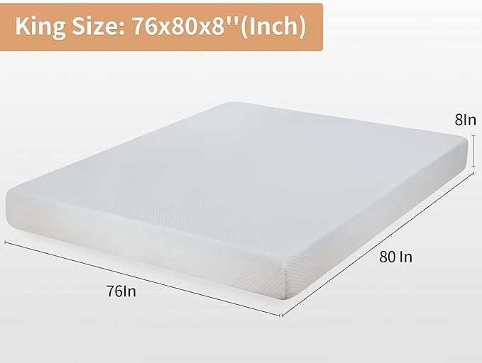PayLessHere 8 Inch King Gel Memory Foam Mattress Fiberglass Free/CertiPUR-US Certified/Bed-in-a-Box/Cool Sleep & Comfy Support