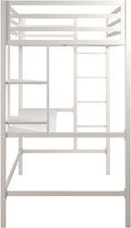 Novogratz Maxwell Metal Twin Loft Bed with Desk & Shelves, Off White/Off White