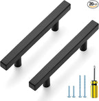 Ravinte Cabinet Handles 20 Pack - 3-1/2 Inch Matte Black Square Pulls, 6 Inch Overall Length - Kitchen Hardware Drawer Pulls