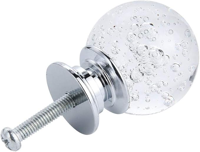 10 PCS Crystal Cabinet Knobs Round Glass Bubbles Knobs Smooth Drawer Pulls Handle for Home, Cabinet, Drawer and Dresser with 3 Different Size Screws, 30MM (Transparent)