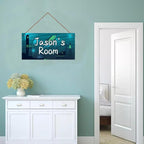 Personalized Sign Rocket Theme Wall Art Decor For Kids Room Custom Name Universe Star Door Décor For Little Man Cave, Starry Sky Nursery Art Plate For Boys Room Girls Bedroom