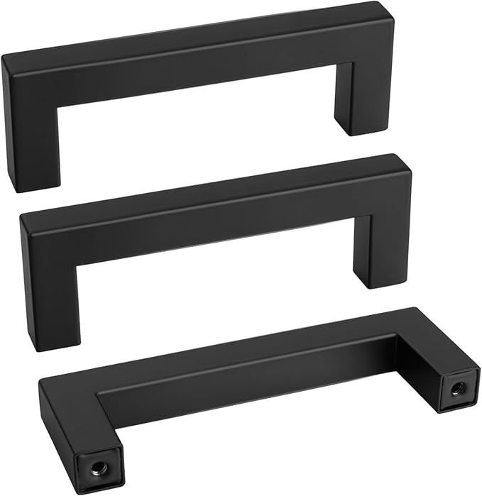 goldenwarm 60 Pack 3-1/2 Inch Black Cabinet Handles Matte Black Drawer Pulls Stainless Steel Cabinets Hardware Square Bar Modern for Kitchen Bathroom Cupboard