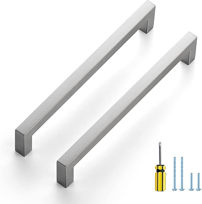Ravinte 25 Pack Brushed Nickel Kitchen Cabinet Handles 7-1/2 Inch Cabinet Pulls Square Kitchen Hardware for Cabinet Drawer Pulls Drawer Handles Come with Screwdriver