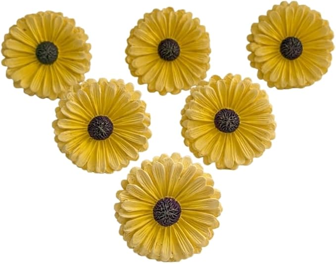 Daisy Vintage Resin Hand Painted Drawer Pulls Cabinet Knobs Handles Country Kitchen Home Decoration Yellow (Pack of 6)